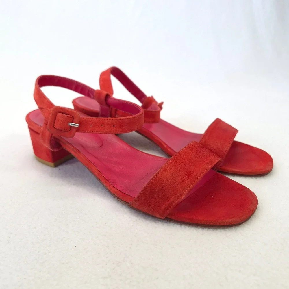 Maryam Nassir Zadeh Red Suede Block Heel Sandal Buckle Strap 38